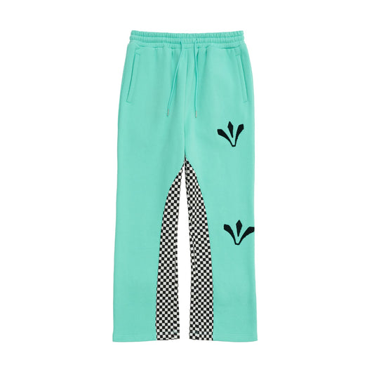 Checkered Print Flaired Bottoms in Pastel Green